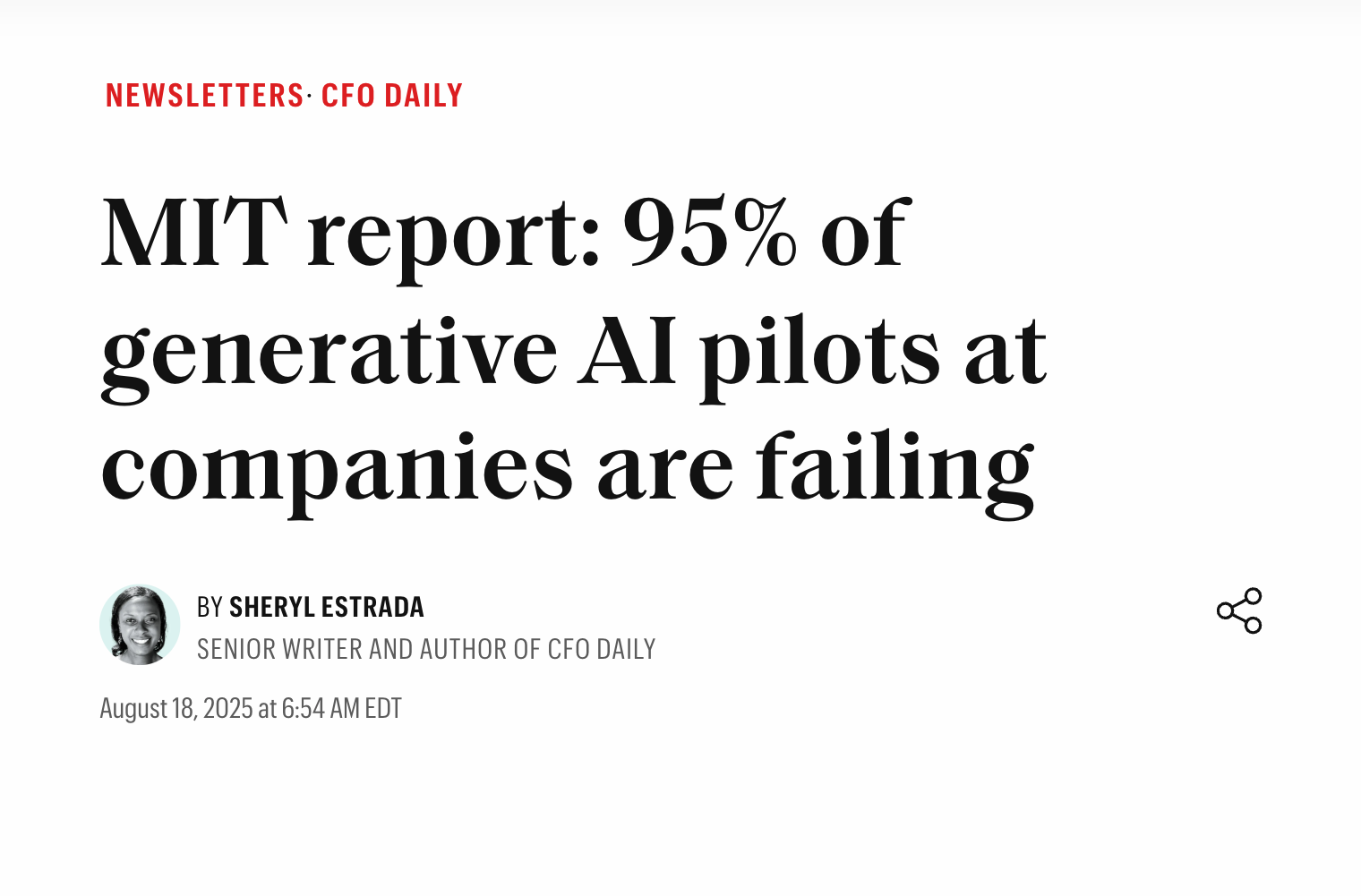 MIT report: 95% of generative AI pilots at companies are failing